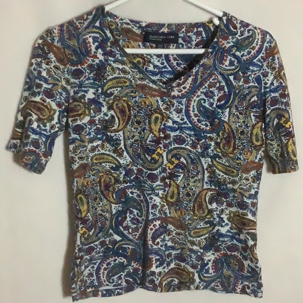 Jones New York Paisley Print Short Sleeved Top